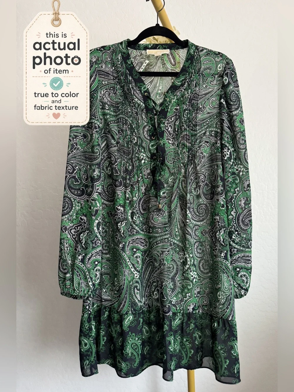 Michael Kors Green and Black Paisley Dress beach coverup/dress